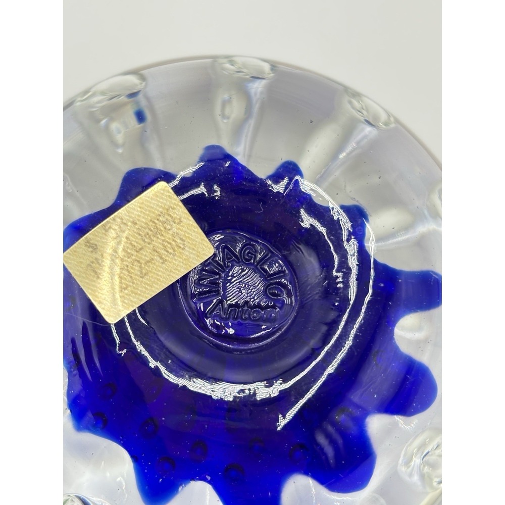 Zwag Anton Handmade Art Glass Paperweight Blue Controlled Bubble Czech 3" - Picture 2 of 9